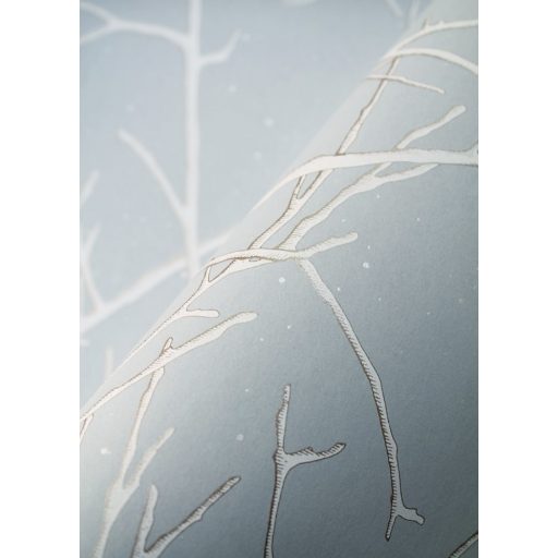 Rejtélyes aurába burkolózó japán stílusú ágak 3D világoskék/jégkék fehér tapéta