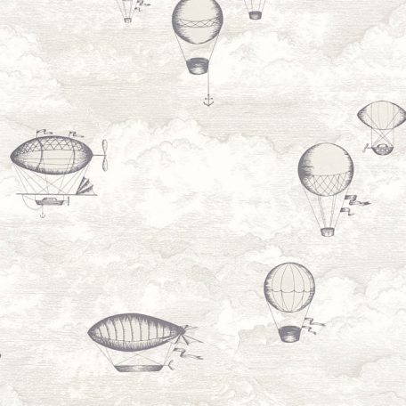 Hihetetlen utazás a felhők között léghajóval léggömbökkel gyapjúfehér szürke ezüst tapéta