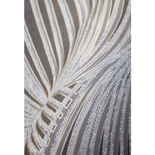 Absztrakt grafikus rafia és levél dekorminta 3D szürkéslila/(édesgyökér) fehér arany fémes kiemelések tapéta