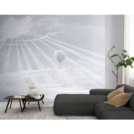 Fantasztikus égi panoráma -  felhőkön áttörő napsugarak szürke ezüst fehér falpanel