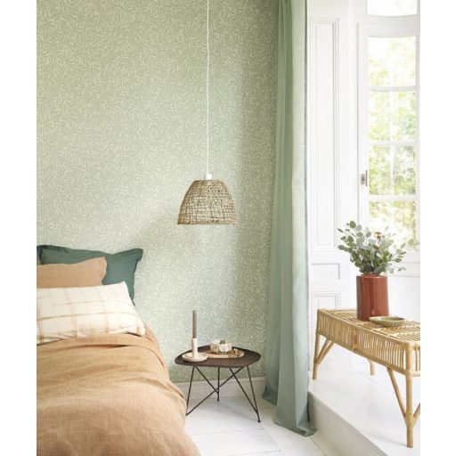 Természetes faldekoráció - bambuszlevél minta zsályazöld és barna tónus tapéta