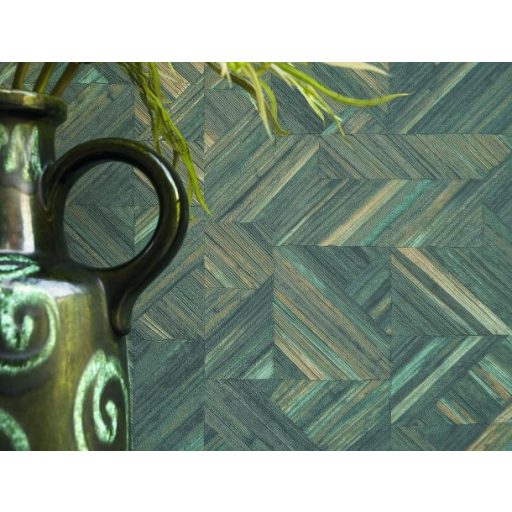 Háromdimenziós természetes szalmafonat minta szemcsés struktúrán lombzöld bézs barna és fekete tónus tapéta