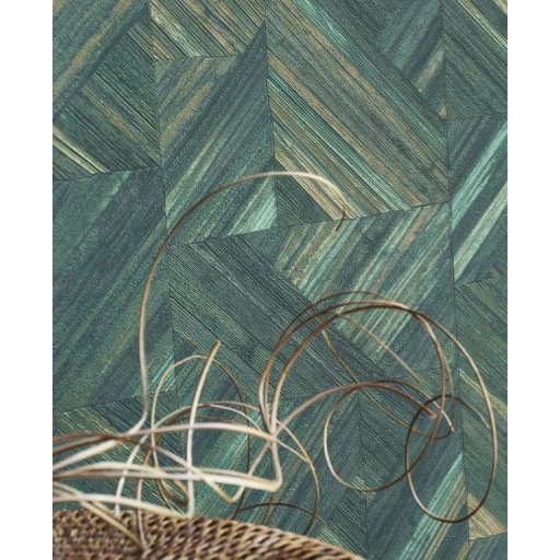 Háromdimenziós természetes szalmafonat minta szemcsés struktúrán lombzöld bézs barna és fekete tónus tapéta