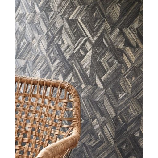 Háromdimenziós természetes szalmafonat minta szemcsés struktúrán anracit barna és szürke tónus tapéta