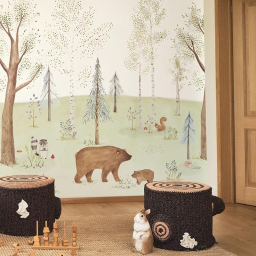 A meseerdő - tele meglepetésekkel - vár minket erdőzöld fehér és szines falpanel "M" méret