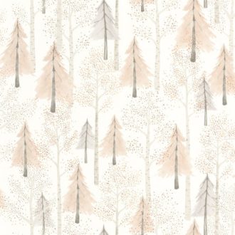   Gyönyörű szinekben pompázó erdő - nyír és fenyőfákkal krémfehér bézs szürke és szürkésbarna tónus tapéta