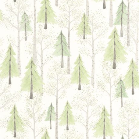 Gyönyörű szinekben pompázó erdő - nyír és fenyőfákkal fehér mandulazöld szürke és szürkésbarna tónus tapéta