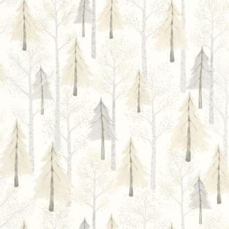   Gyönyörű szinekben pompázó erdő - nyír és fenyőfákkal fehér bézs szürke és szürkésbarna tónus tapéta