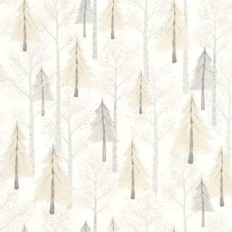 Gyönyörű szinekben pompázó erdő - nyír és fenyőfákkal fehér bézs szürke és szürkésbarna tónus tapéta