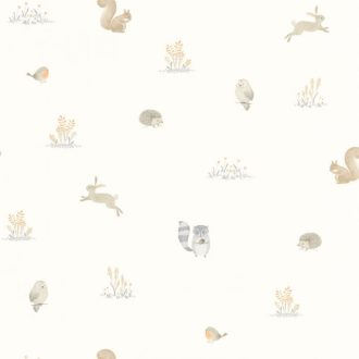   A gyerekek erdei barátai együtt "bandáznak" fehér barna szürke és narancs tónus tapéta