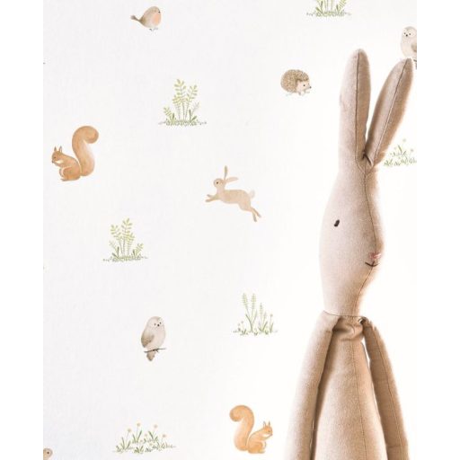 A gyerekek erdei barátai együtt "bandáznak" fehér barna szürke és narancs tónus tapéta