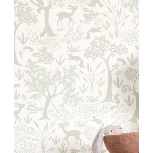 Séta egy költői erdőben illusztris társaságban mandulazöld és krémfehér tónus tapéta