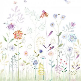   Kert egy gyermek szemszögéből - mezei virágok és csigák fehér szines falpanel "S" méret