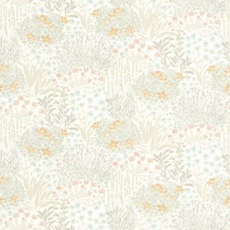   Elvarázsolt kert virágok sokaságával krémfehér mandulazöld barna és sokszínű tónus tapéta