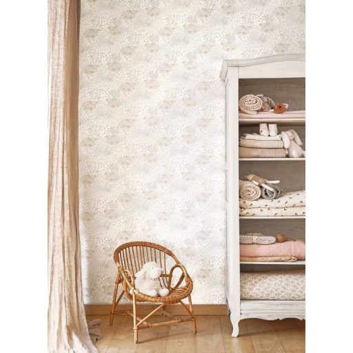 Elvarázsolt kert virágok sokaságával krémfehér szürke bézs és sárgásbarna tónus tapéta