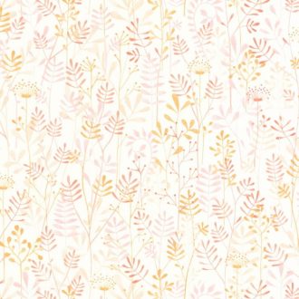   Szellőben kibontakozó vibráló szárak levelek krémfehér bézs rózsaszín és narancs tónus tapéta