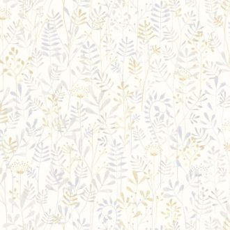   Szellőben kibontakozó vibráló szárak levelek krémfehér szürke és sárgásbézs tónus tapéta