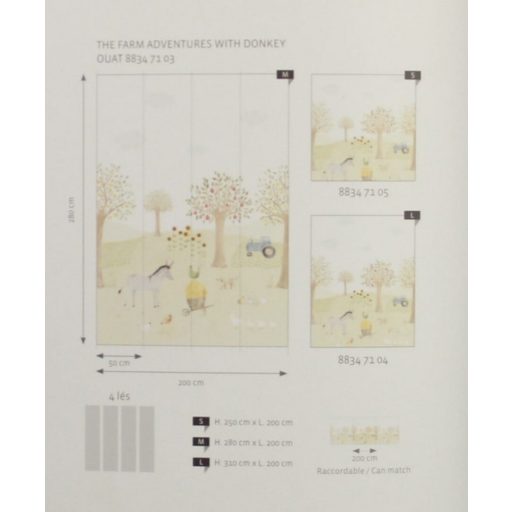 Egy farm mesebeli hátsó udvara - főszerepben a szamár "M"  méret natur tónusok szines falpanel