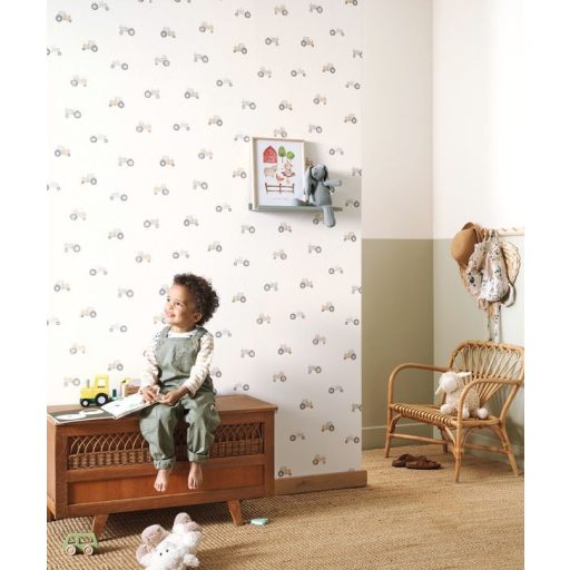 A gyermeki álmok "netovábbja" Traktorparádé! krémfehér bézs barna és szürke tónus tapéta