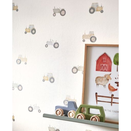 A gyermeki álmok "netovábbja" Traktorparádé! krémfehér bézs barna és szürke tónus tapéta