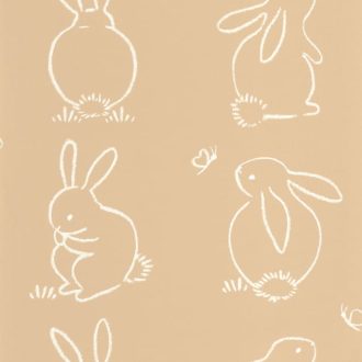   Bohóckodó vicces nyuszik akiket rabul ejt egy pillangó teveszőrbarna és krémszín tónus tapéta