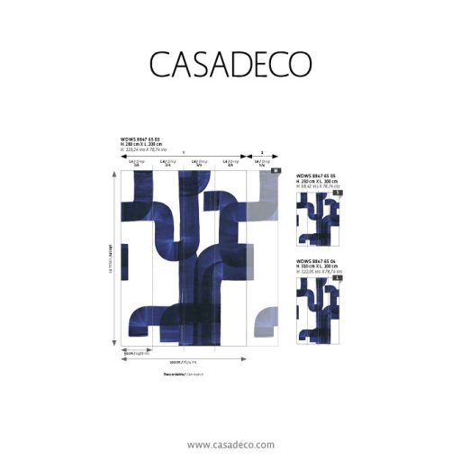 Széles ecsetvonásokkal festett absztrakt - táncoló vonalak - grafikus minta "M" fehér és indigókék tónus falpanel