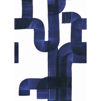   Széles ecsetvonásokkal festett absztrakt - táncoló vonalak - grafikus minta "L" fehér és indigókék tónus falpanel