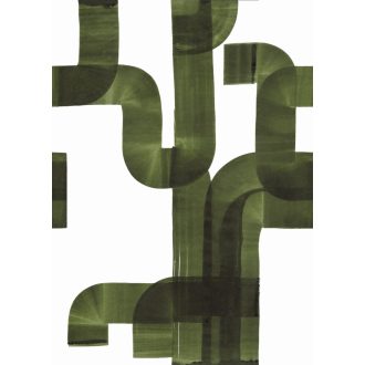   Széles ecsetvonásokkal festett absztrakt - táncoló vonalak - grafikus minta "L" fehér és khakizöld tónus falpanel