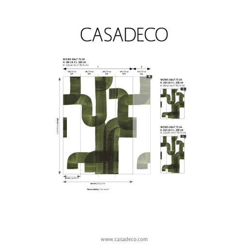 Széles ecsetvonásokkal festett absztrakt - táncoló vonalak - grafikus minta "L" fehér és khakizöld tónus falpanel