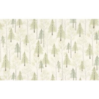   Casadeco Once Upon a Time 88497258 FOREST Gyerekszobai Fenyő és nyírerdő minta naturel szürke bézs és mandulazöld dekoranyag