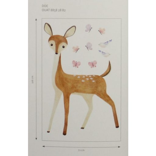 Szelíd őzgida pillangókkal és madarakkal fehér őzbarna és szines tónus falmatrica