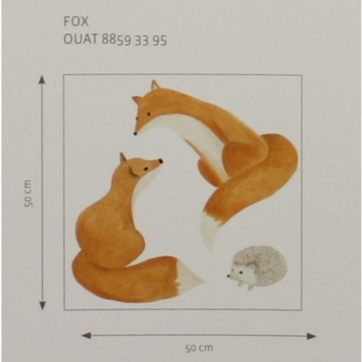 Barátságos rókák félénk sünivel fehér barna/rókavörös és szürke falmatrica