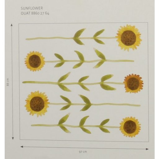 Mosolygó napraforgó motívum fehér napsárga barna és zöld tónus falmatrica