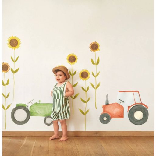 A mezőgazdaság ifjú rajongóinak - zöld traktor motívum fehér zöld és szürke tónus falmatrica