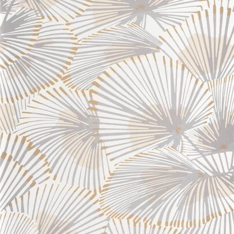 Híres New Yorki kabarék inspirálták - nagy stilizált legyezők fehér bézs szürke és arany tónus irizáló részletek tapéta