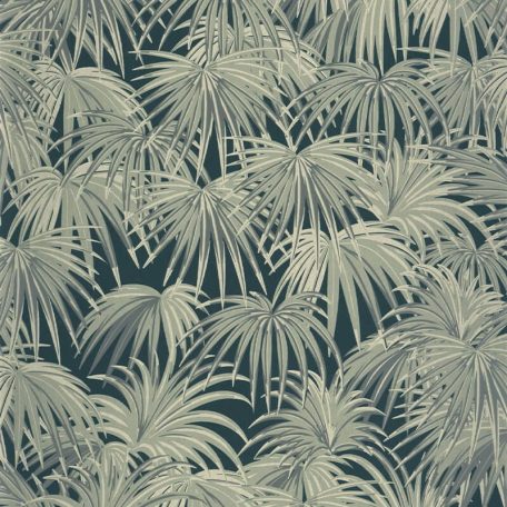 Botanikus minta - a pálmafák levelei kis tüzijátékra emlékeztetnek sötétzöld khakizöld és bézsarany tónus irizáló részletek tapéta