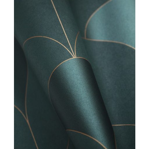Ívelt egymást átfedő félkörök geometrikus Art Deco stílusú mintája sötétzöld lombzöld és arany tónus irizáló részletek tapéta