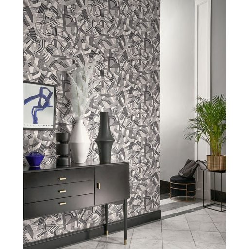 Zene falainknak! Összekuszált hárfák és hanyagul eldobott kották Art Deco mintája gyöngyház és fekete tónus matt fényes játék tapéta