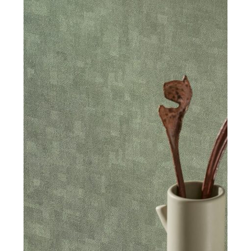Szálakból kialakított texturált minta - láthat benne levélerezetet fakérget vagy akár ősi romot is eukaliptusz zöld tónus tapéta