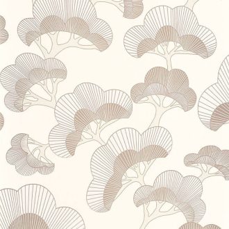   Ikonikus motívum - elegáns japán fehér fenyő minta fehér bézs és homokszín tónus irizáló díszítő hatás tapéta