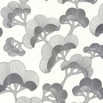   Ikonikus motívum - elegáns japán fehér fenyő minta fehér szürke és fekete tónus irizáló díszítő hatás tapéta