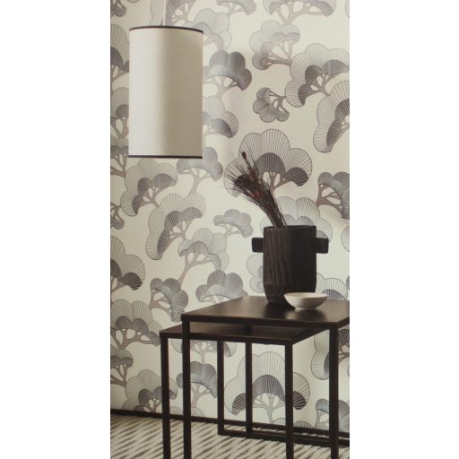 Ikonikus motívum - elegáns japán fehér fenyő minta fehér szürke és fekete tónus irizáló díszítő hatás tapéta