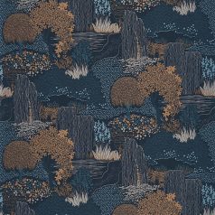   Tájépítés japánul - Botanikai csoda - pompázatos Kyotoi kert tintakék barna szürke és kék tónus fémes hatás tapéta