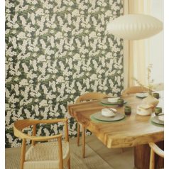   Japán legnépszerűbb motívuma - zarándoklat a cseresznye virágzáshoz matchatea zöld fehér és szines fémes hatás tapéta