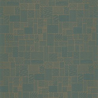   Tatami által inspirált geometrikus harmonikus mikrominta zöldeskék és arany tónus irizáló díszítésű vonalak tapéta