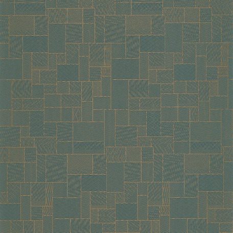 Tatami által inspirált geometrikus harmonikus mikrominta zöldeskék és arany tónus irizáló díszítésű vonalak tapéta