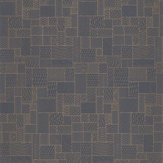   Tatami által inspirált geometrikus harmonikus mikrominta tintakék és arany tónus irizáló díszítésű vonalak tapéta