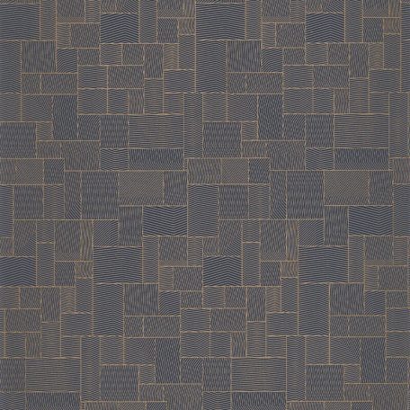 Tatami által inspirált geometrikus harmonikus mikrominta tintakék és arany tónus irizáló díszítésű vonalak tapéta
