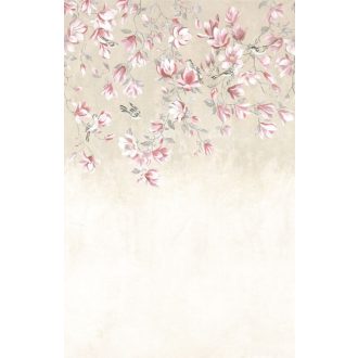   Magnólia vízesés! - madarak által lakott magnólia virágok mintája rózsaszín mályva fekete és fehér tónus falpanel