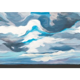   Kaleidoszkópszerű megjelenésű gouache festésű felhőalakzat "S" fehér szürke kék lila és fekete tónus falpanel